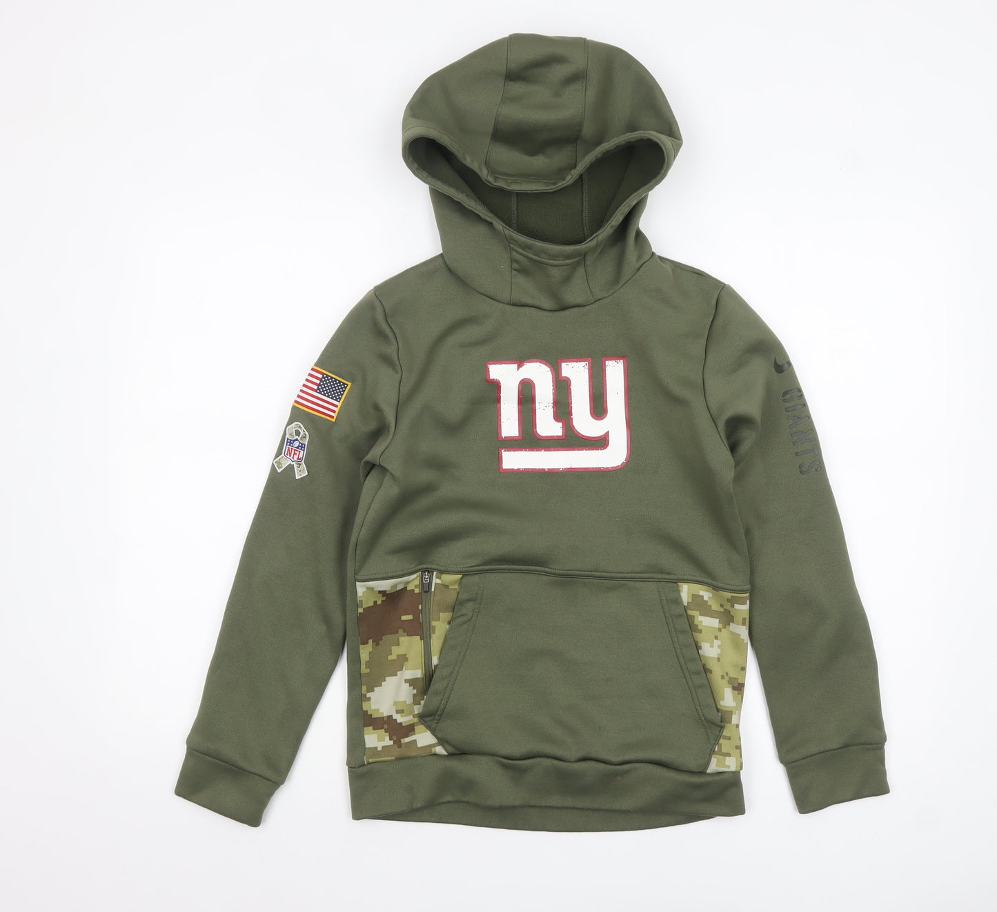 Nike NFL Boys Green Hoodie 10-12 Years Therma-Fit Pullover Camouflage Trim