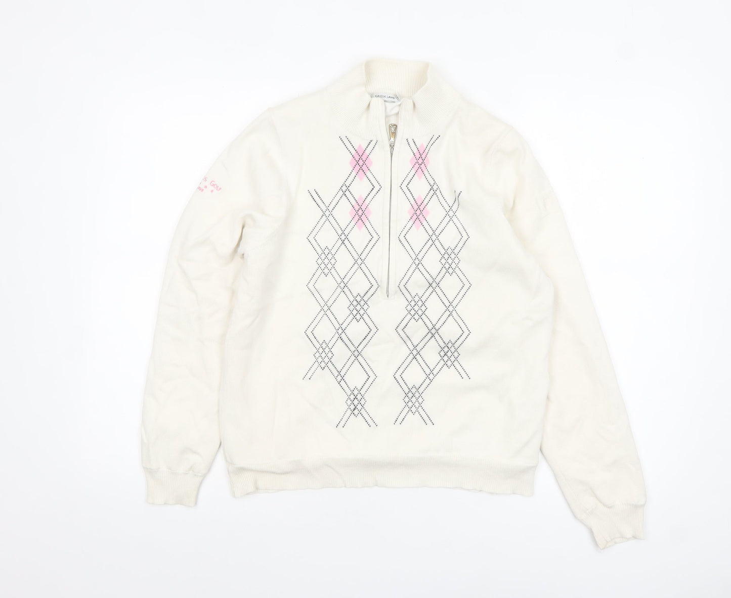 Green Lamb Women’s Ivory Argyle 1/2 Zip Jumper Size 10