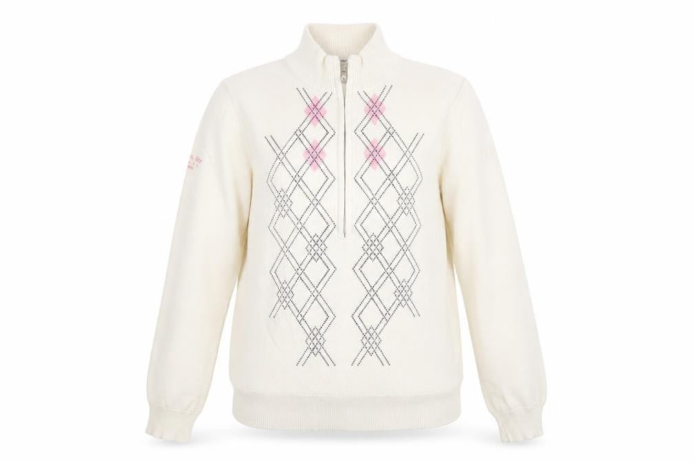 Green Lamb Women’s Ivory Argyle 1/2 Zip Jumper Size 10