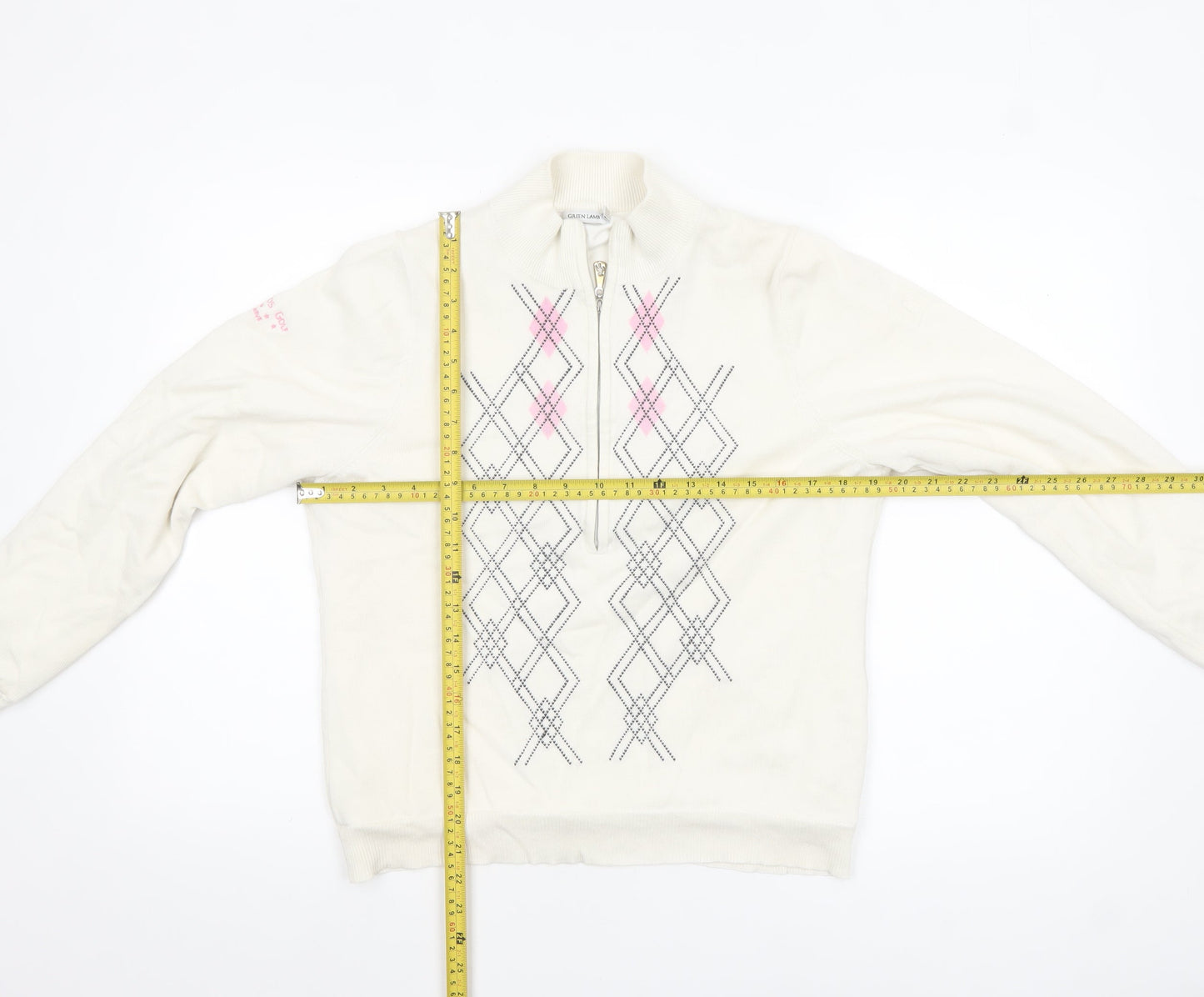 Green Lamb Women’s Ivory Argyle 1/2 Zip Jumper Size 10