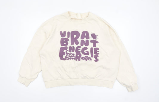Pull & Bear Womens Beige XL Cotton Graphic Pullover Sweatshirt