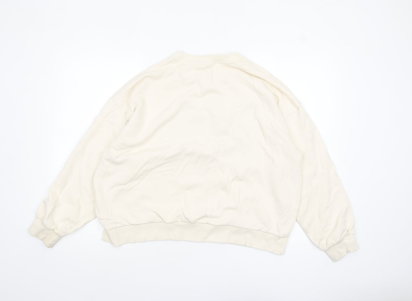 Pull & Bear Womens Beige XL Cotton Graphic Pullover Sweatshirt