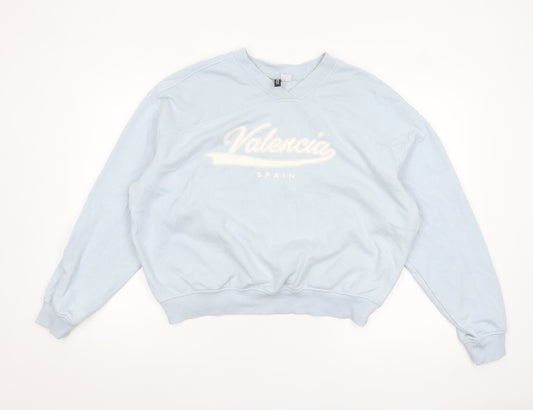 H&M Divided Women Blue Pullover Sweatshirt XL Valencia Print