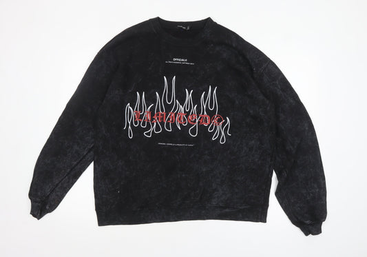 Boohoo Womens Black Graphic Print Pullover Sweatshirt UK 20/22