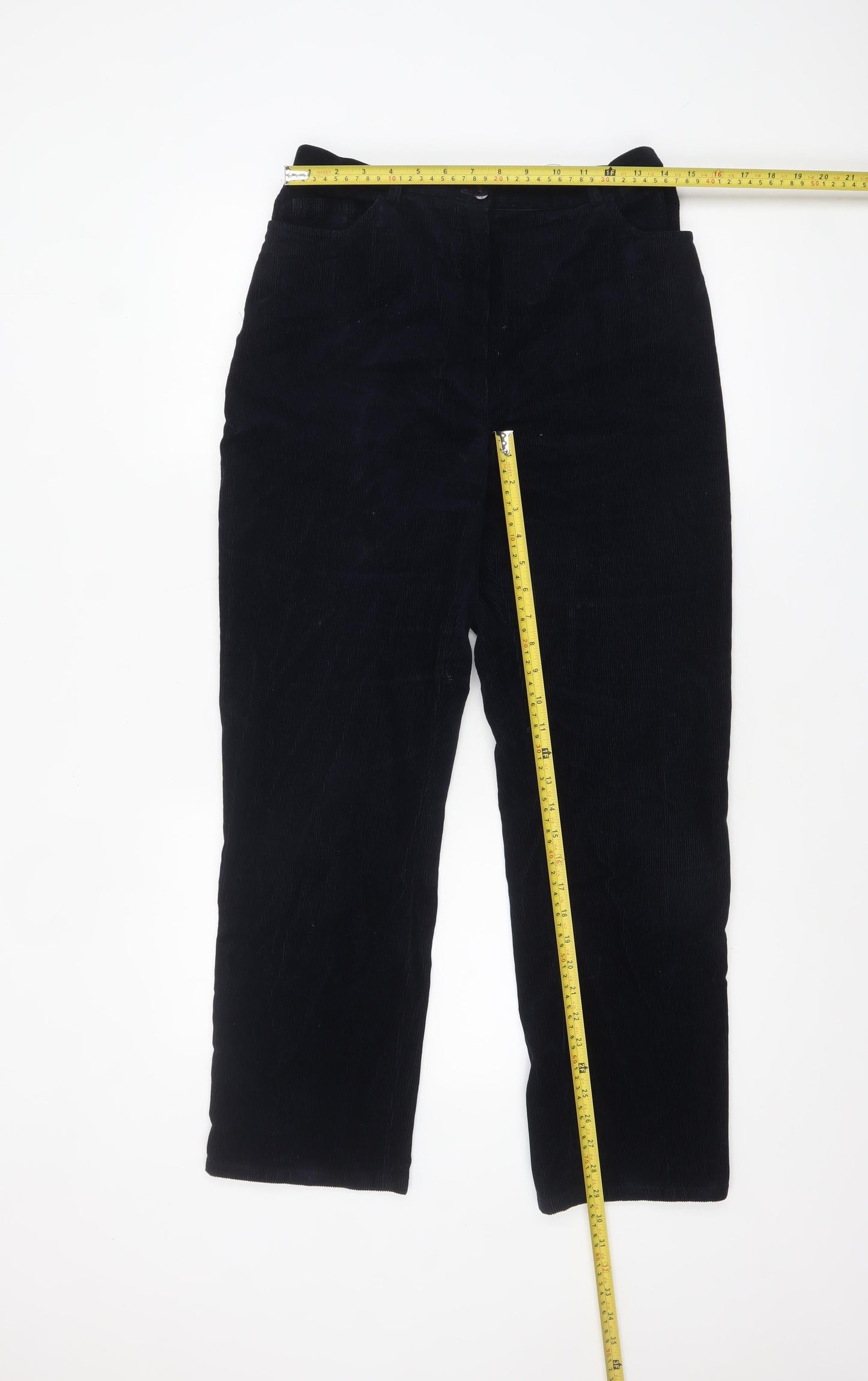 Viyella Women Black Corduroy Straight Trousers Size 12