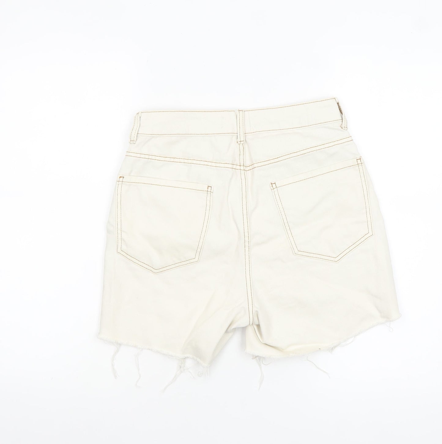 Primark Women Ivory High Waist Cut-Off Denim Shorts Size 8