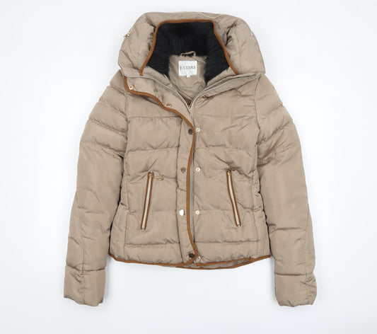 J.STARS Women’s Beige Short Puffer Jacket Hooded Size S Winter Coat