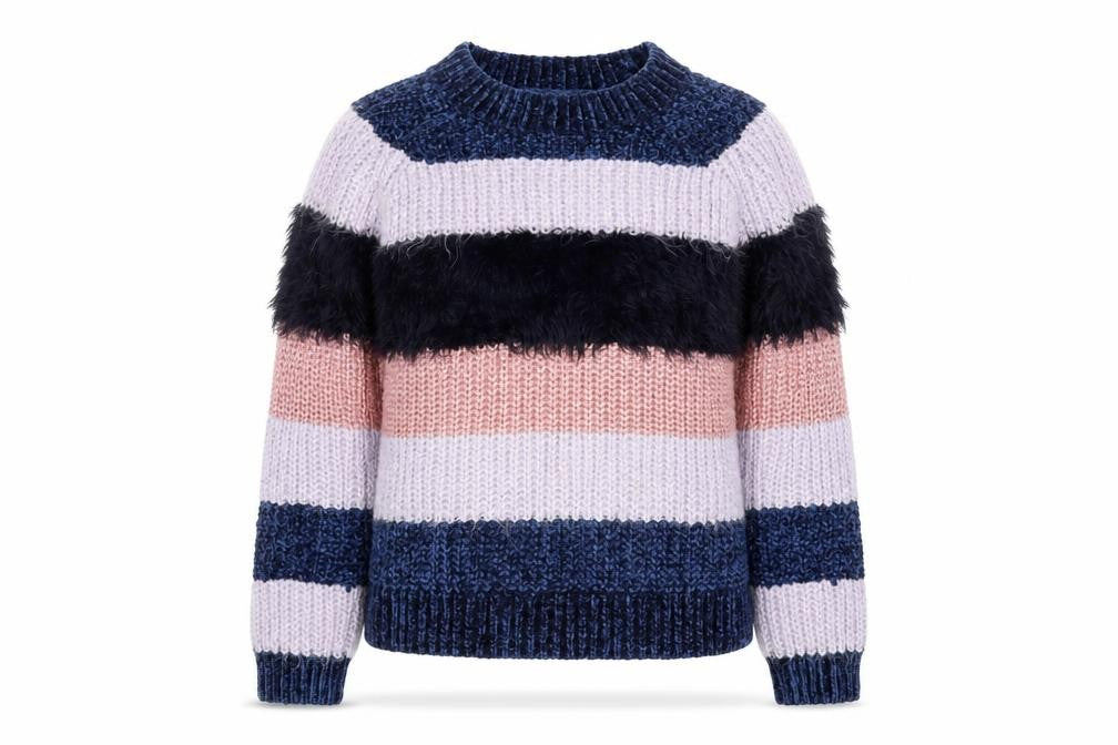ONLY Womens XL Multicoloured Striped Crew Neck Chunky Knit Jumper