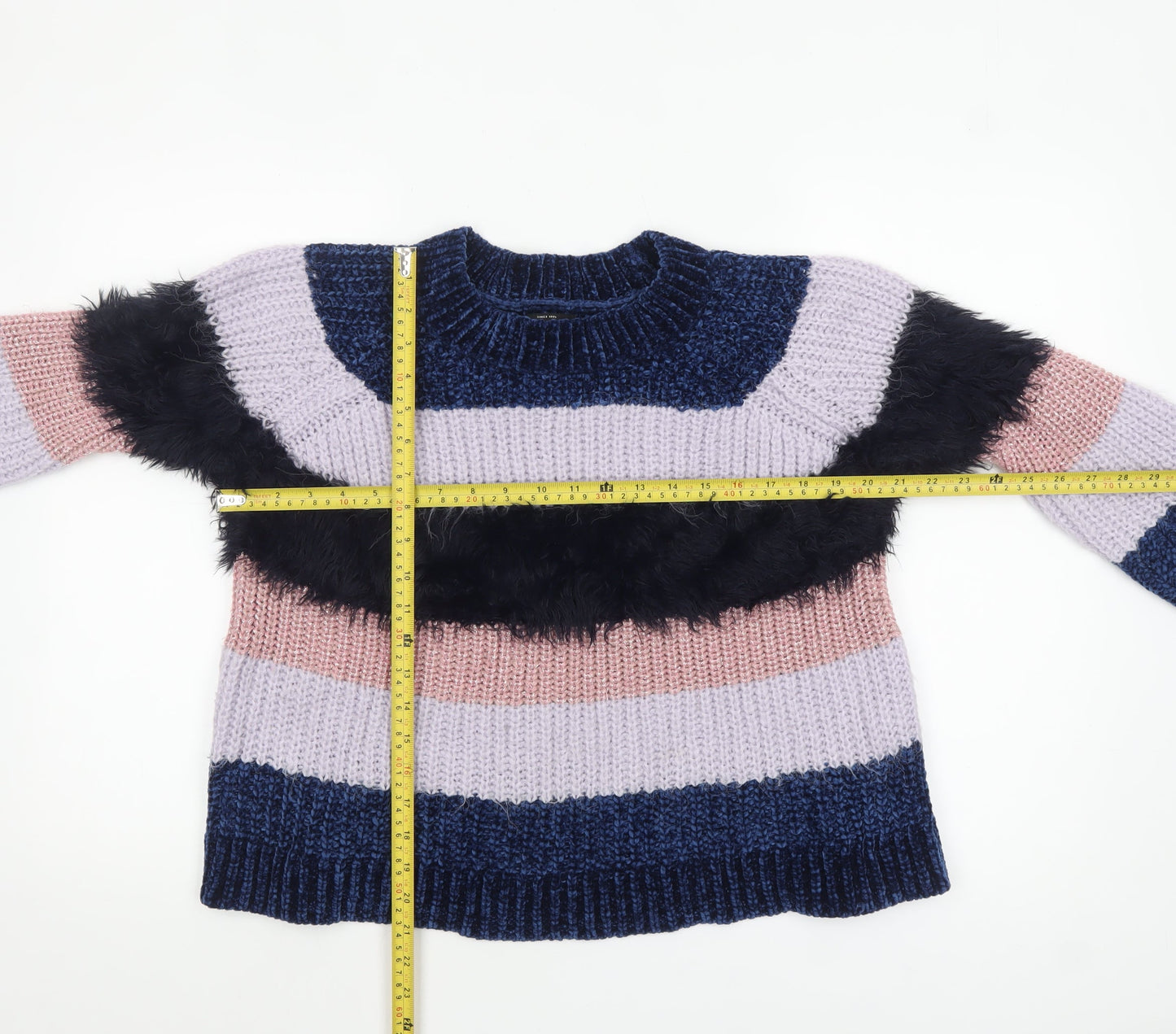 ONLY Womens XL Multicoloured Striped Crew Neck Chunky Knit Jumper