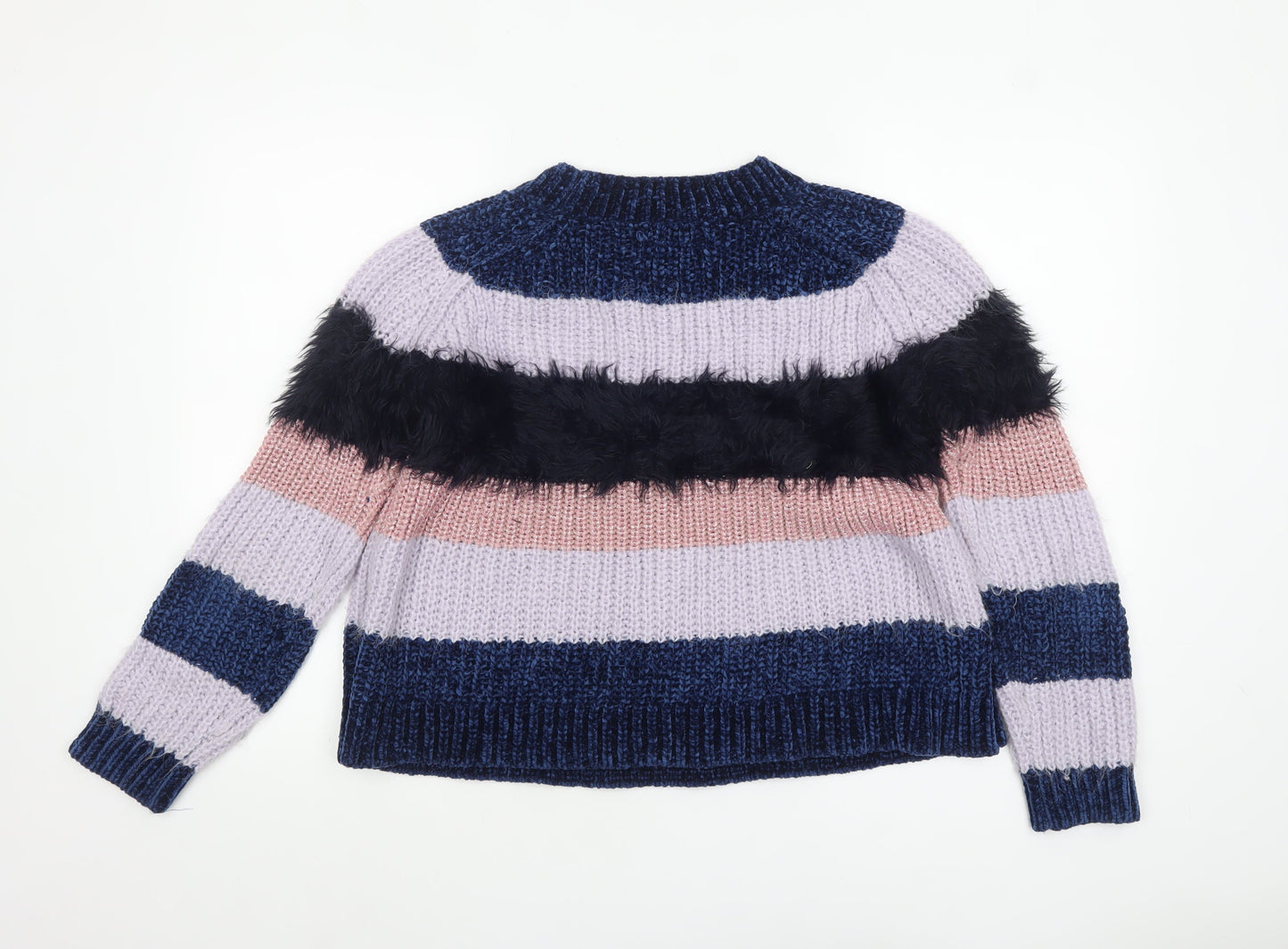 ONLY Womens XL Multicoloured Striped Crew Neck Chunky Knit Jumper