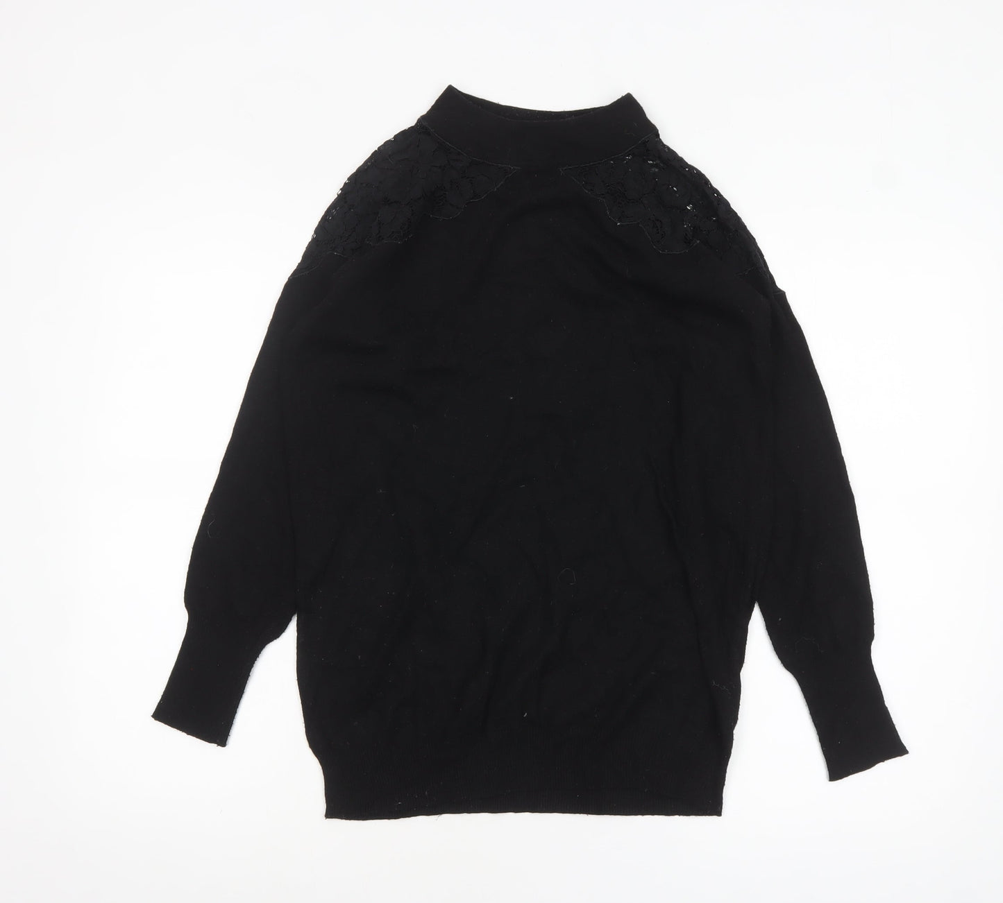 Wallis Women’s Black Mock Neck Lace Shoulder Knit Jumper Size S