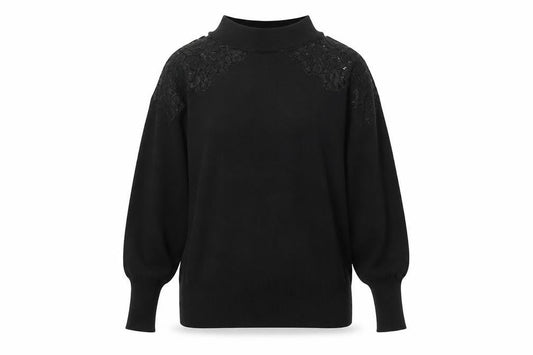 Wallis Women’s Black Mock Neck Lace Shoulder Knit Jumper Size S