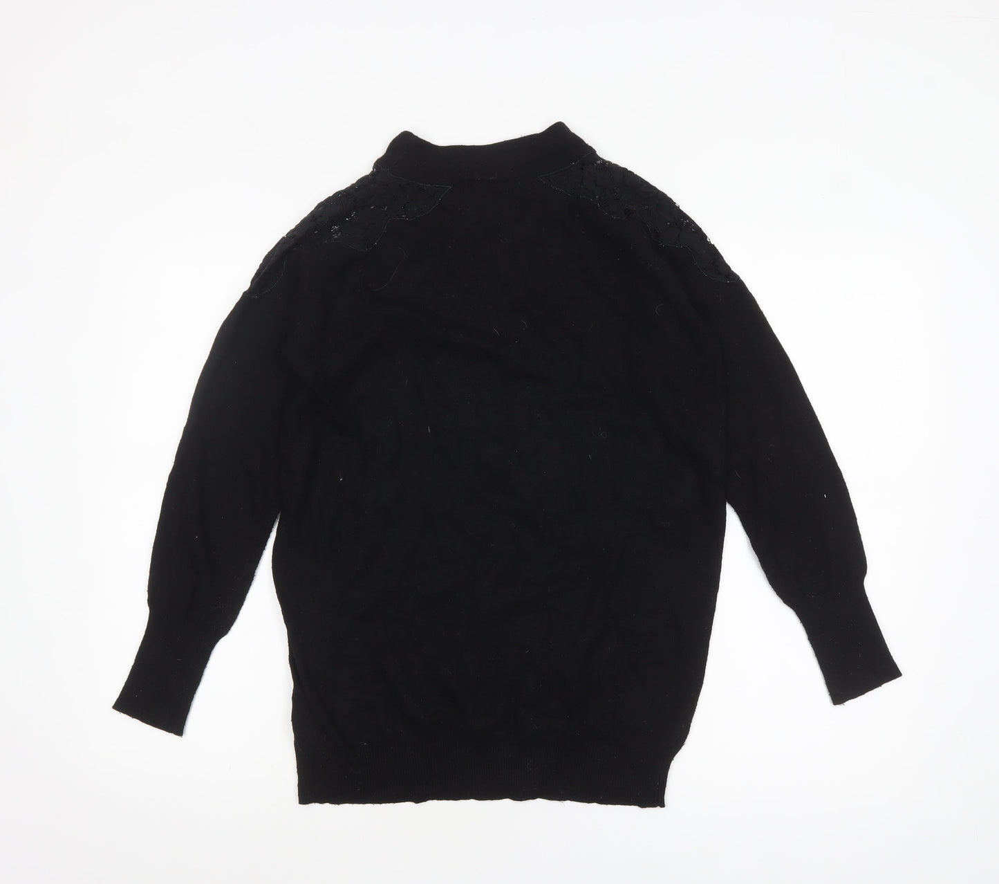 Wallis Women’s Black Mock Neck Lace Shoulder Knit Jumper Size S