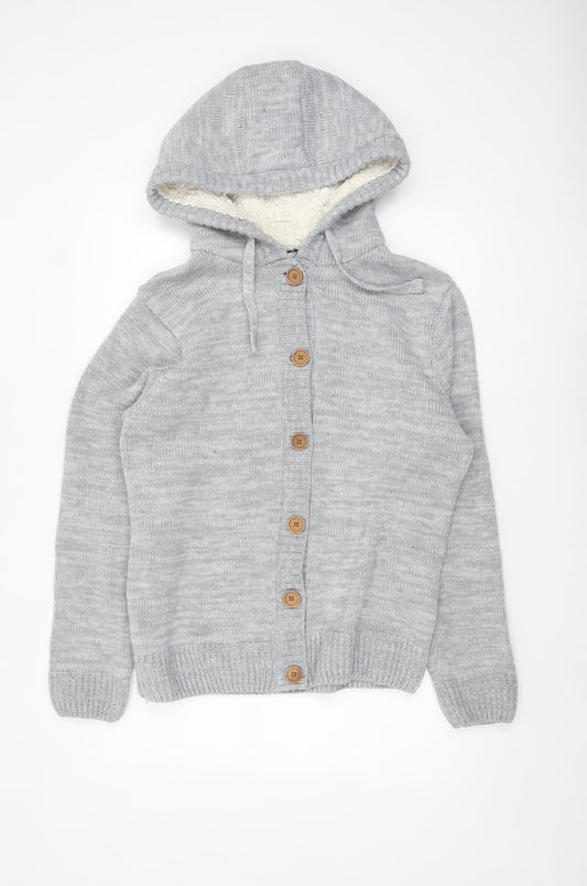 SoulCal & Co Women’s Grey Hooded Button Cardigan UK 18 Acrylic Blend