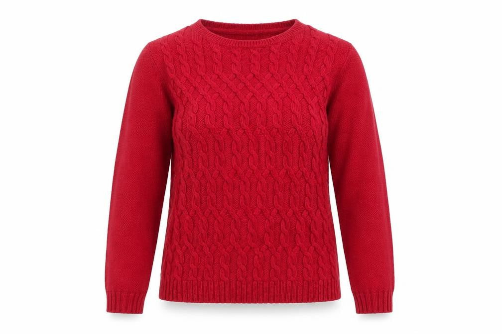 Marks & Spencer Women Red Cable-Knit Crew Neck Jumper Size 10