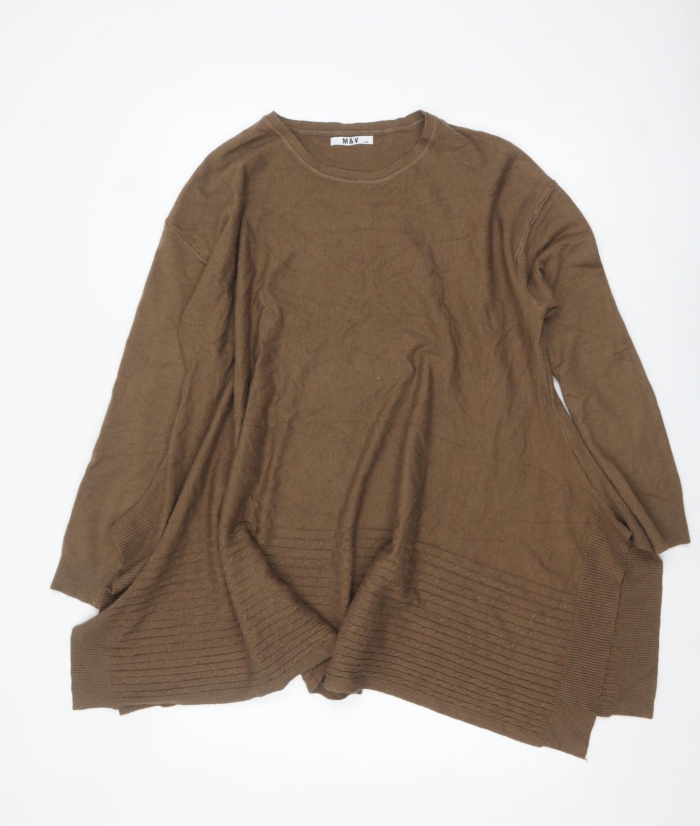 M&V Women Brown Knit Tunic Jumper S Relaxed Fit Long Sleeve