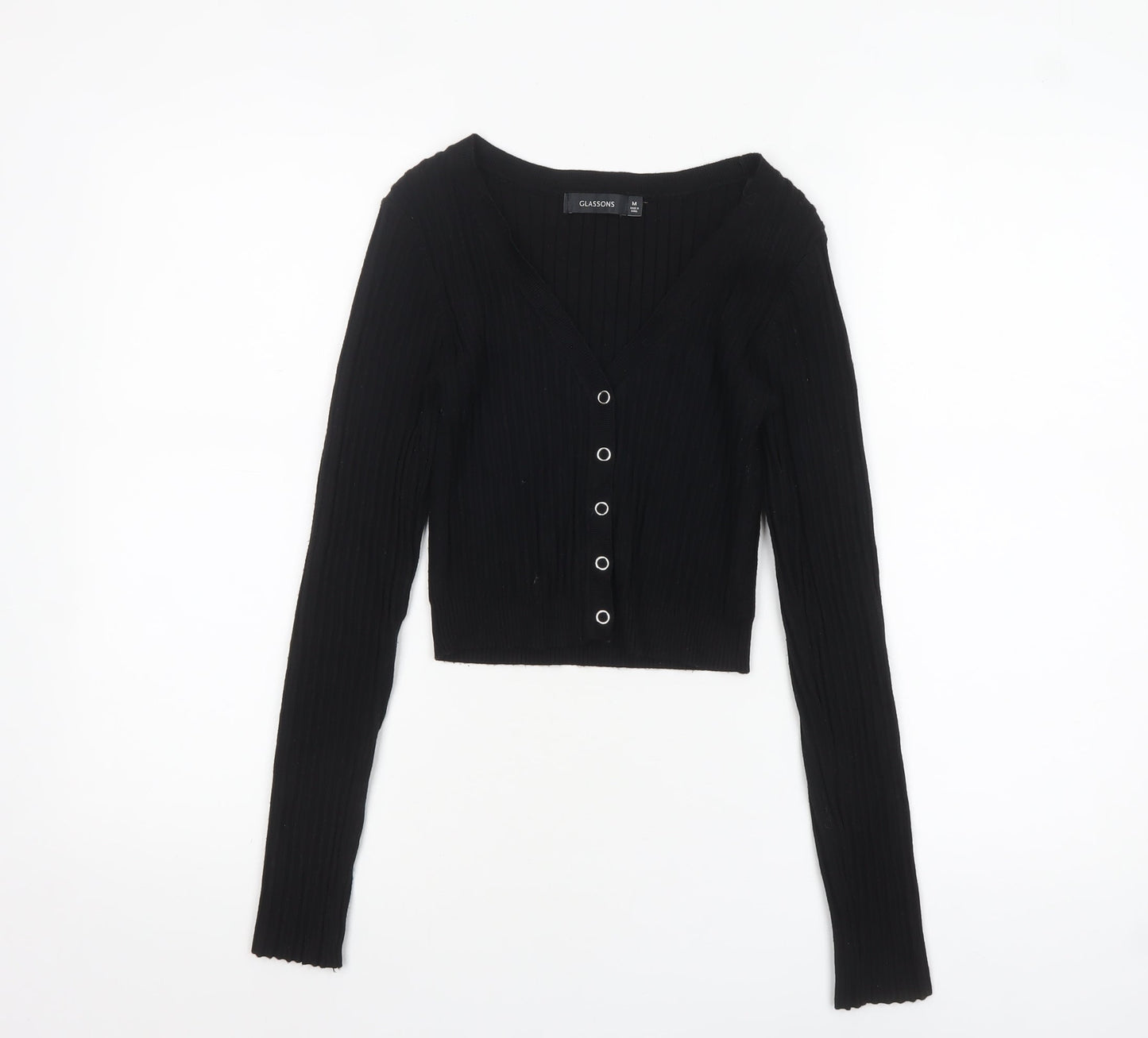 Glassons Women’s Black V-Neck Ribbed Button Cardigan Size M