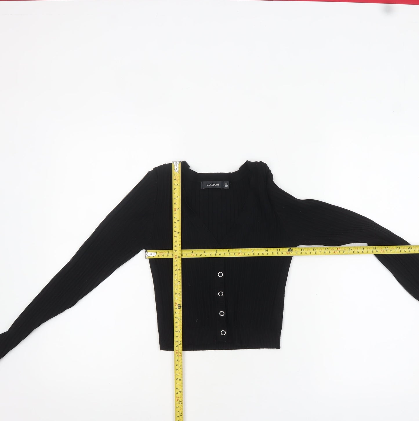 Glassons Women’s Black V-Neck Ribbed Button Cardigan Size M