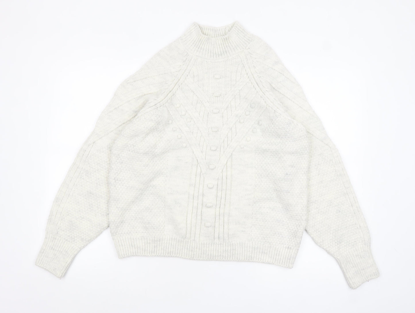 Marks and Spencer Women’s Grey Cable Knit Mock Neck Jumper Size M
