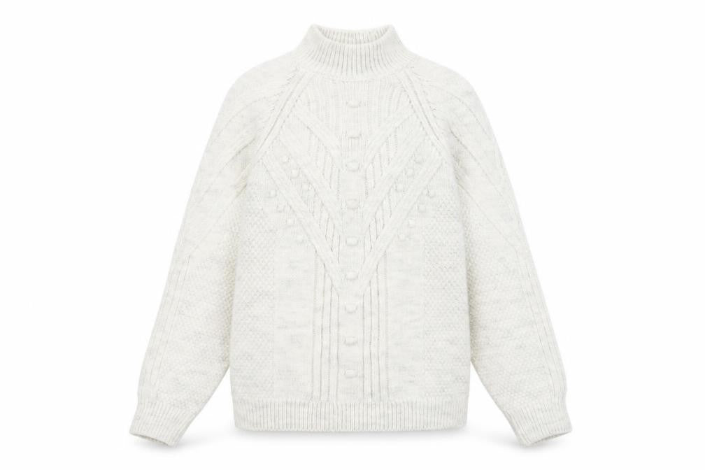 Marks & Spencer Women’s Grey Cable Knit Mock Neck Jumper Size M