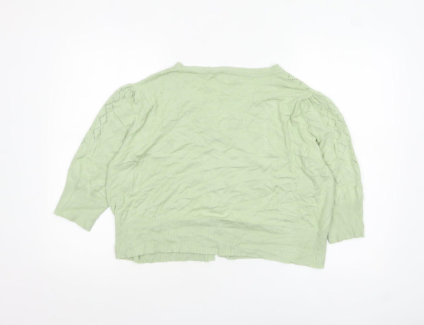 Belle Poque Women Green 2XL V-Neck 3/4 Sleeve Cardigan