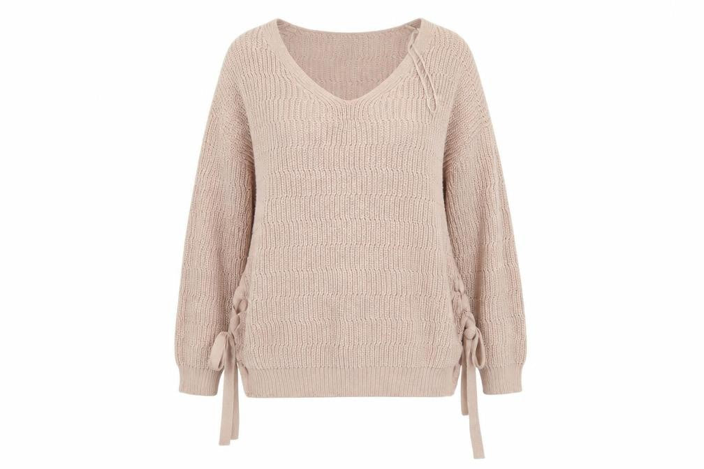 Peacocks Women's Beige V-Neck Knit Pullover Jumper Size S