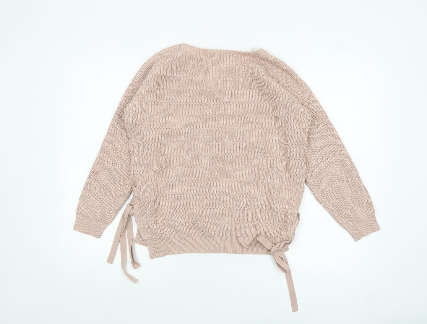 Peacocks Women's Beige V-Neck Knit Pullover Jumper Size S