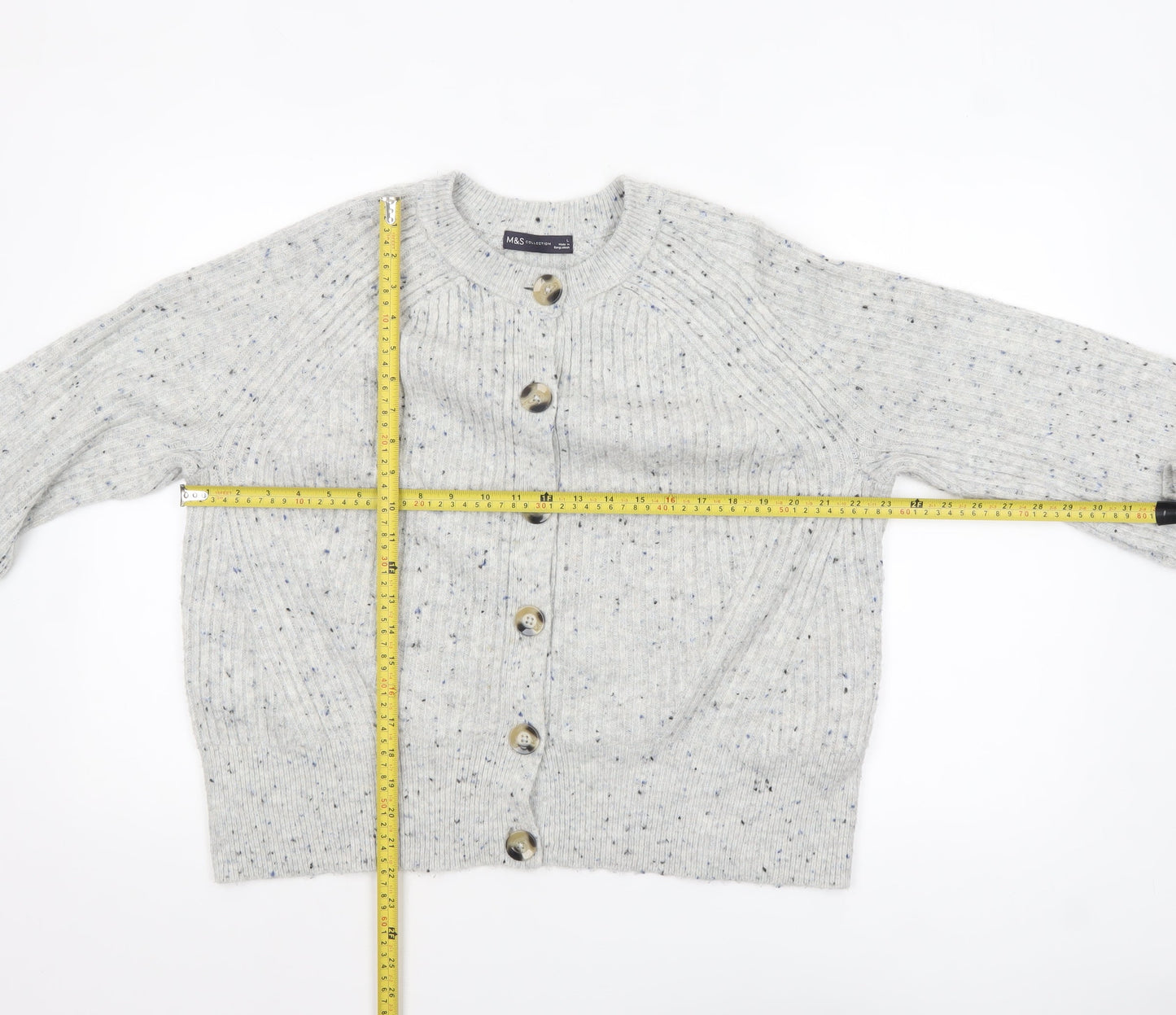 Marks and Spencer Women Grey Cardigan L Knit Button Long Sleeve