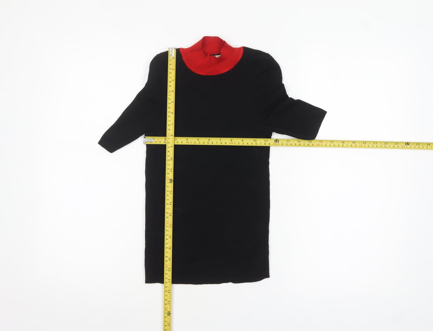 MNG Women's Black Roll Neck Knit Blouse XS 3/4 Sleeve