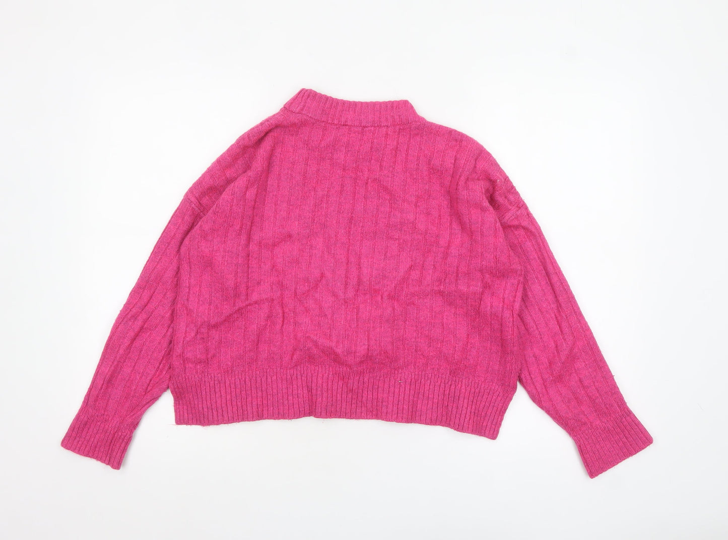 Warehouse Womens Pink Mock Neck Rib Knit Pullover Jumper Size M