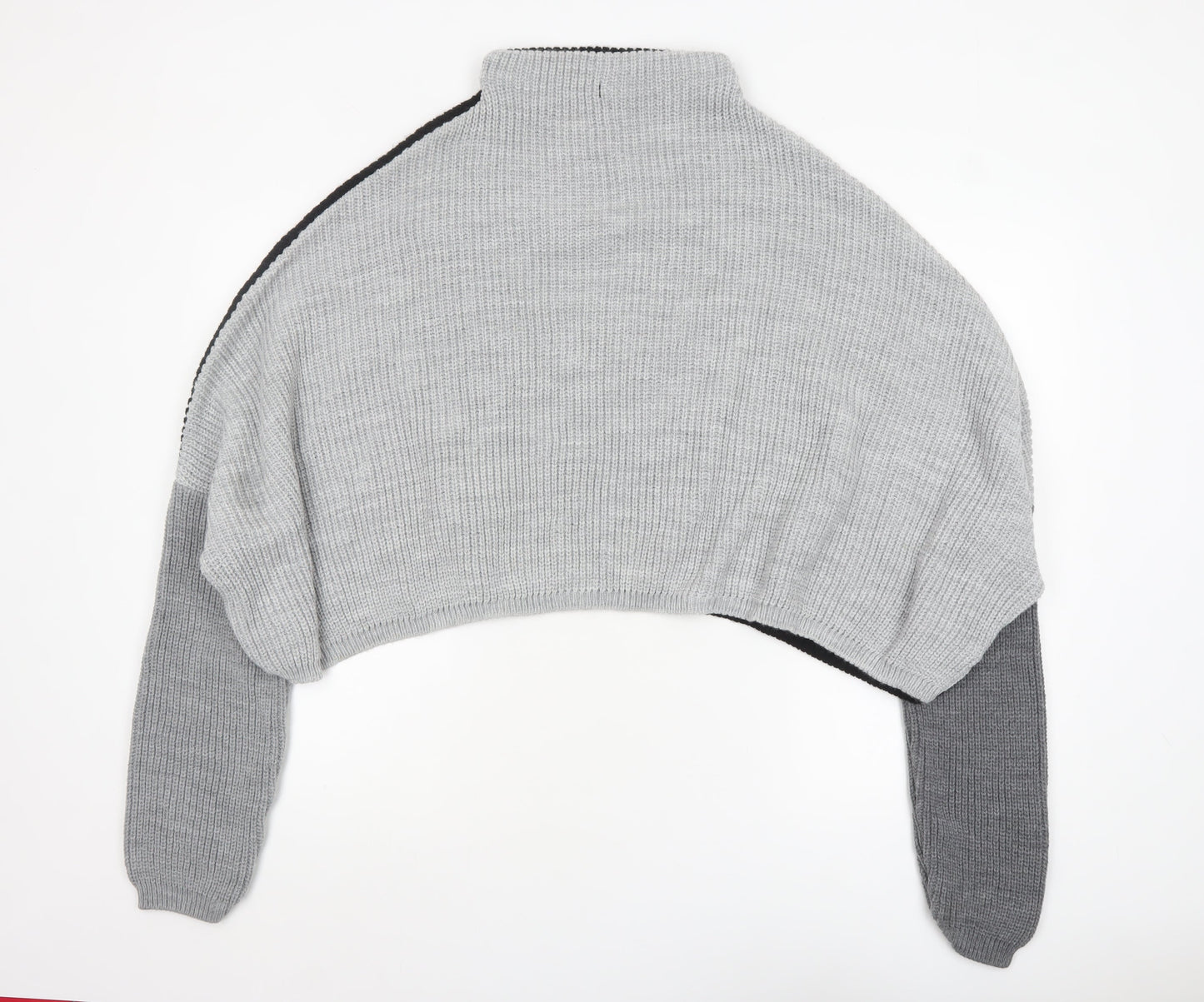 PrettyLittleThing Women Grey Black Knit Cropped Shrug Jumper M