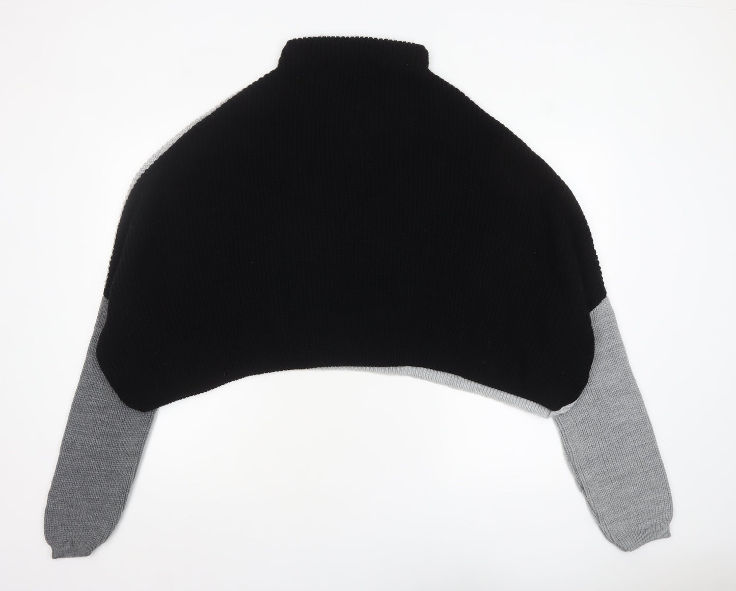 PrettyLittleThing Women Grey Black Knit Cropped Shrug Jumper M