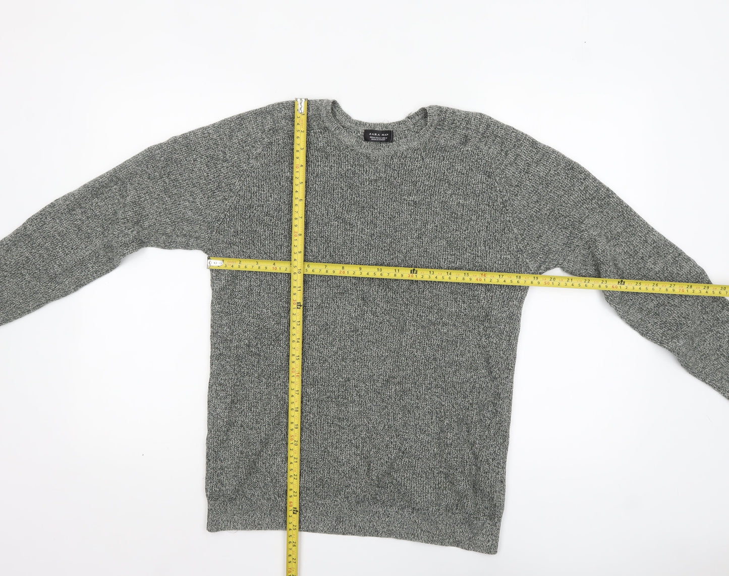 Zara Man Men's Grey Cotton Knit Crew Neck Jumper Size M