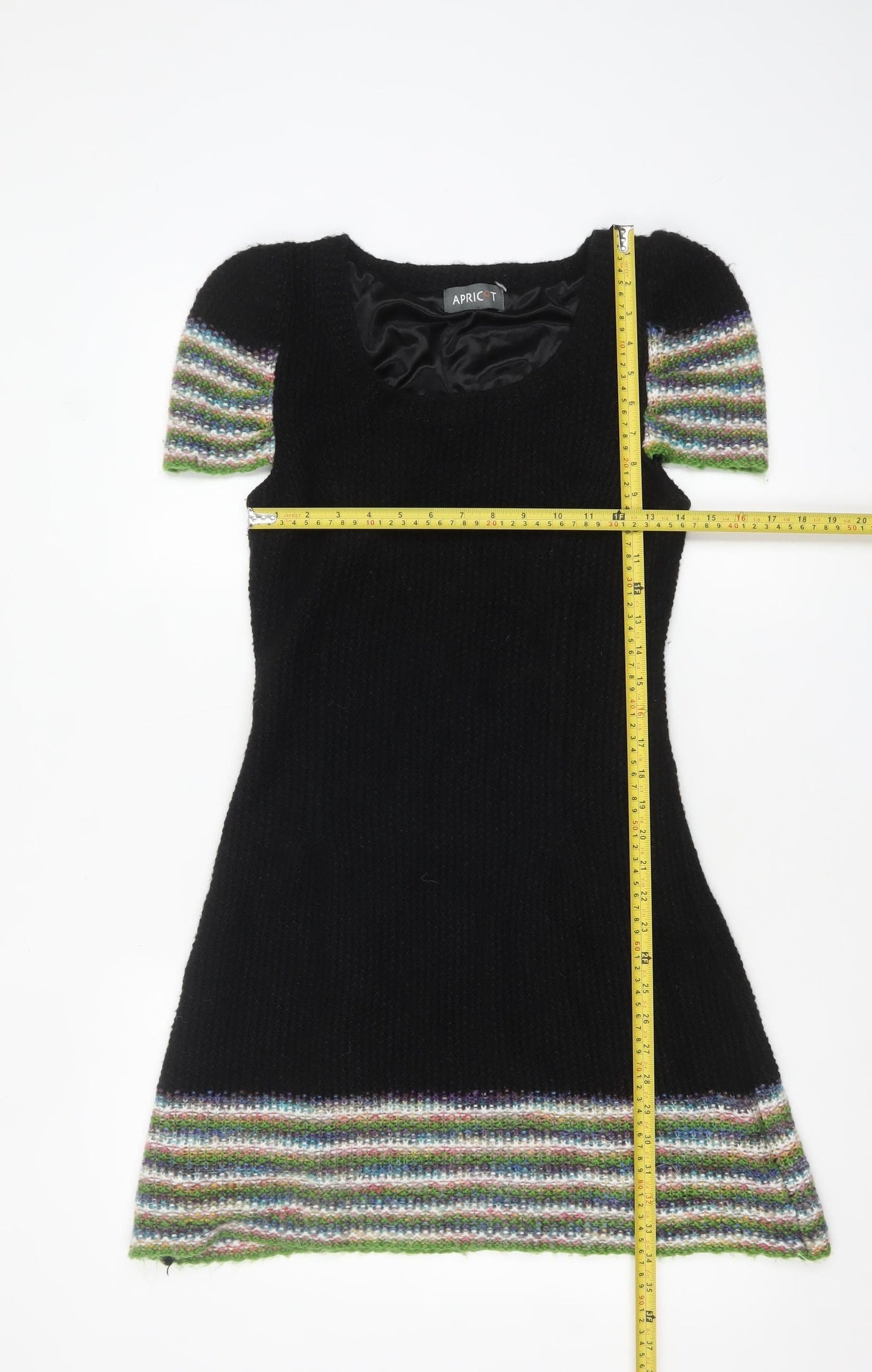 Apricot Women’s Black Jumper Dress L Knit Short Sleeve Stretch