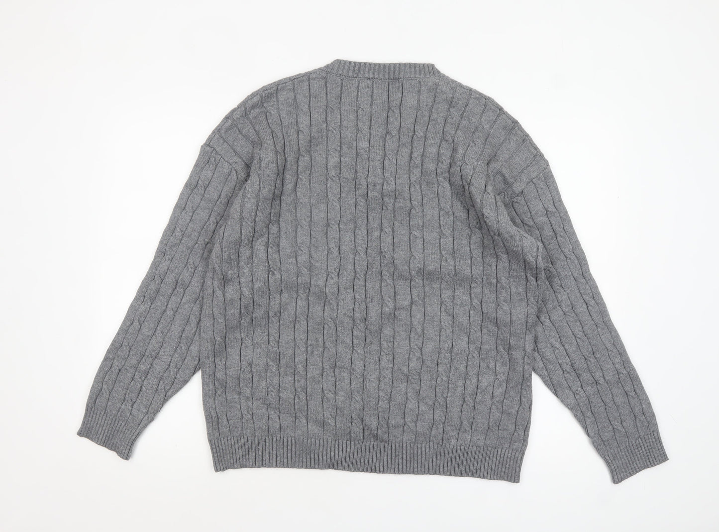 David & Me Him & Lilly Men's Grey Cable-Knit Henley Wool Jumper L