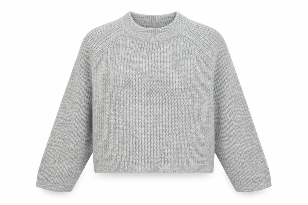 Weekday Women Grey Chunky-Knit Wool Blend Relaxed Pullover Jumper M