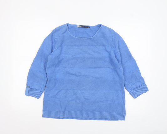 Isle Women Blue Cotton 3/4 Sleeve Pullover Jumper Size 14-16