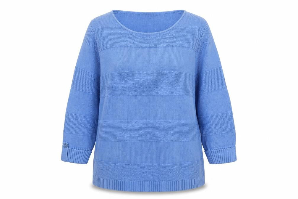 Isle Women Blue Cotton 3/4 Sleeve Pullover Jumper Size 14-16