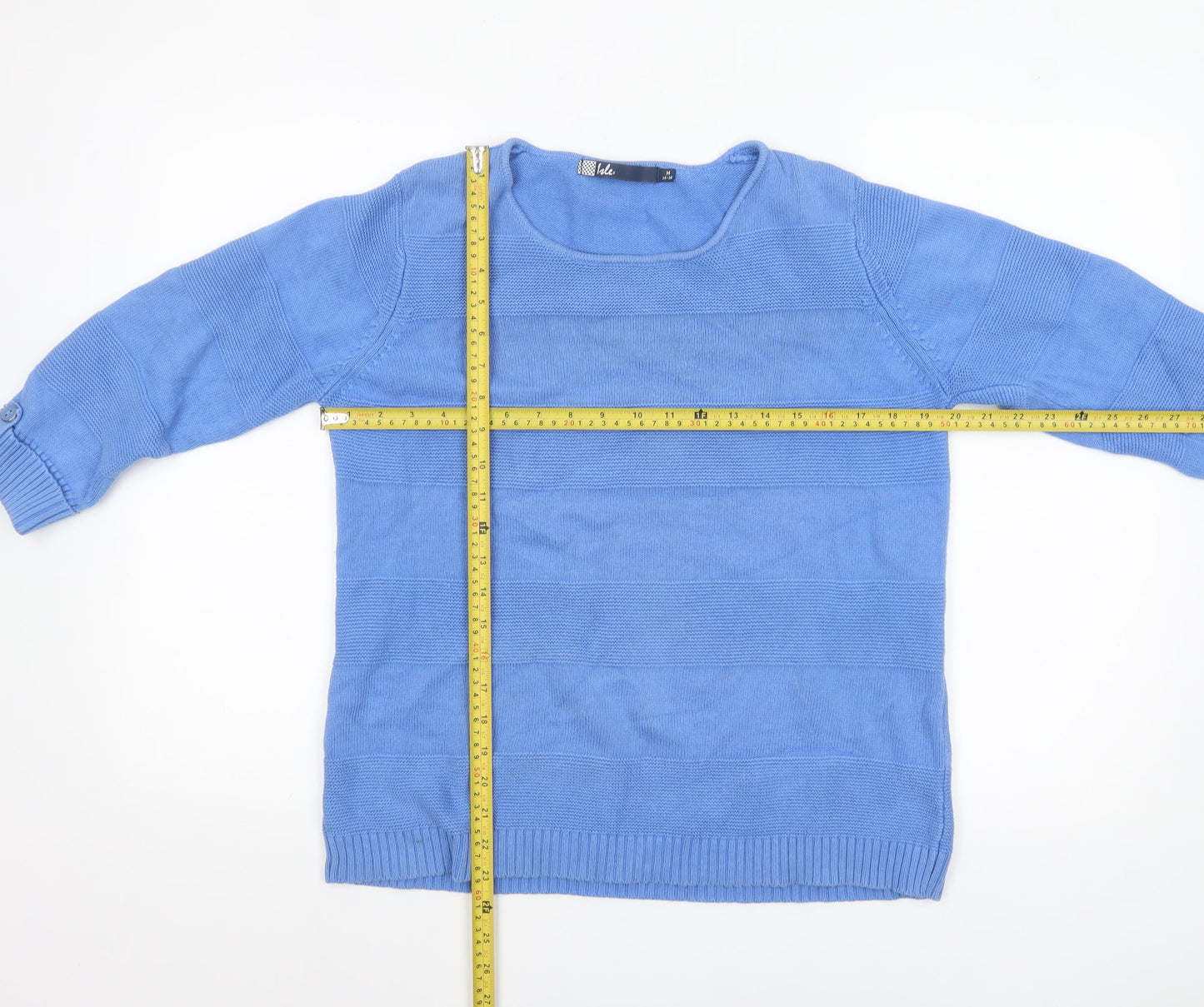Isle Women Blue Cotton 3/4 Sleeve Pullover Jumper Size 14-16