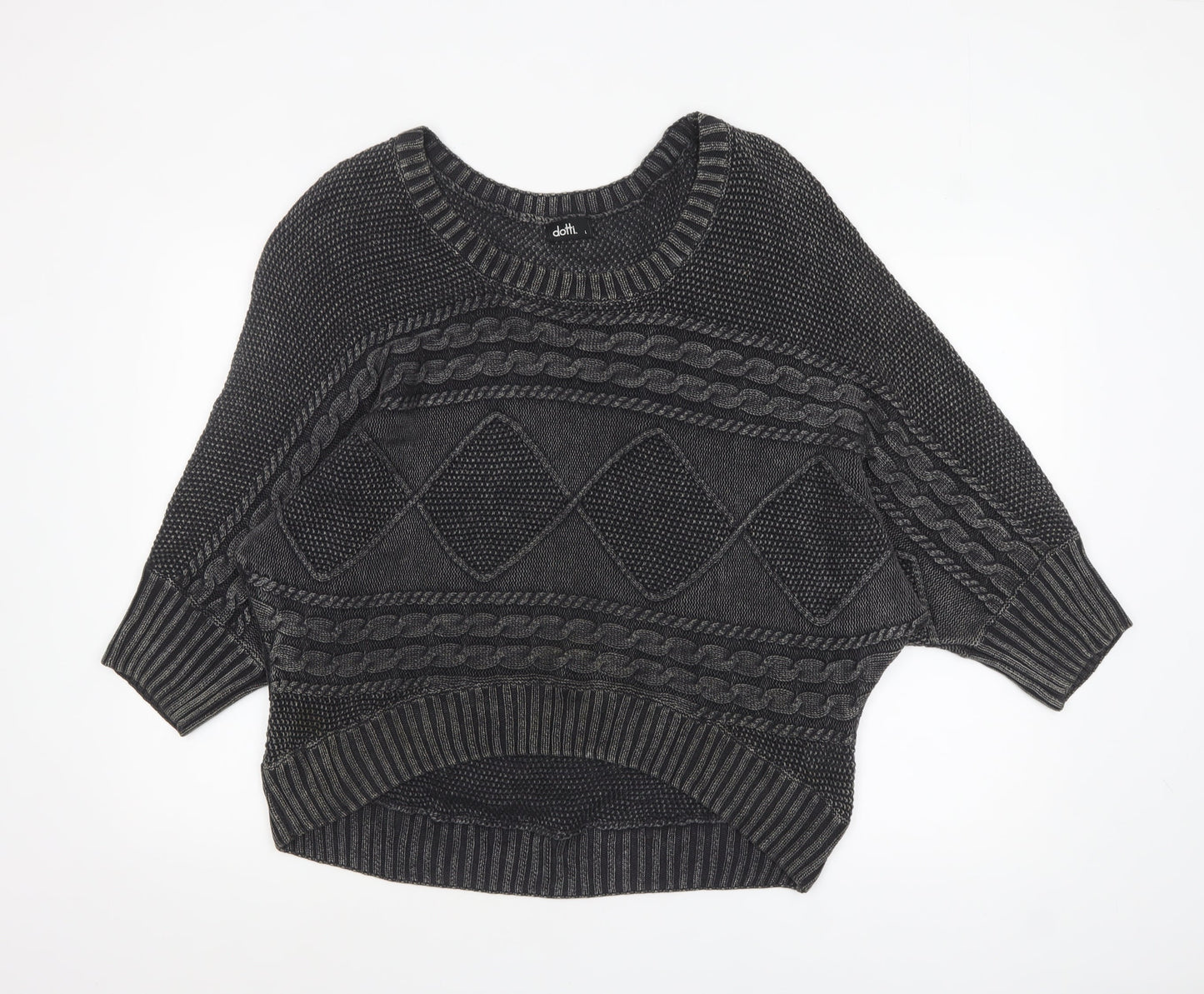 Dotti Women Grey Cable-Knit Cotton Relaxed Pullover Jumper Size L