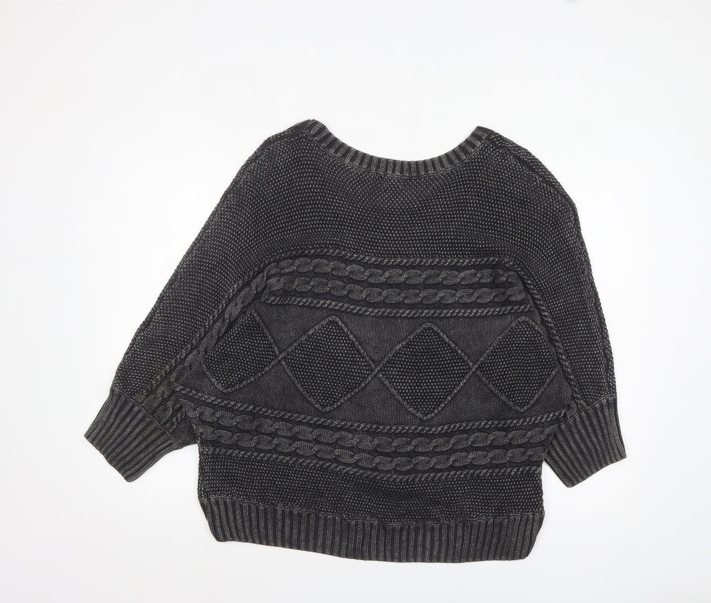 Dotti Women Grey Cable-Knit Cotton Relaxed Pullover Jumper Size L