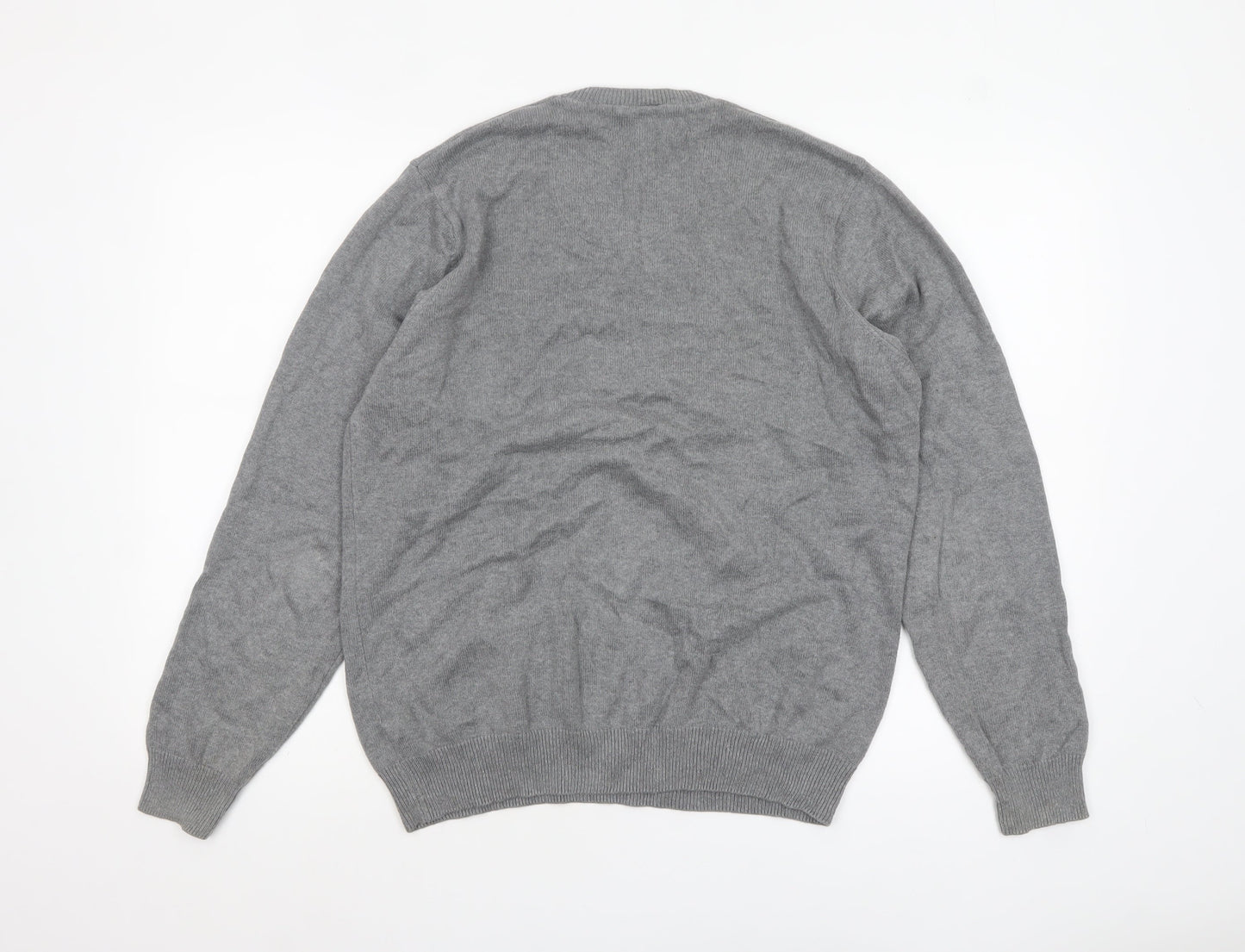 Marks and Spencer Men Grey Cotton V-Neck Pullover Jumper M