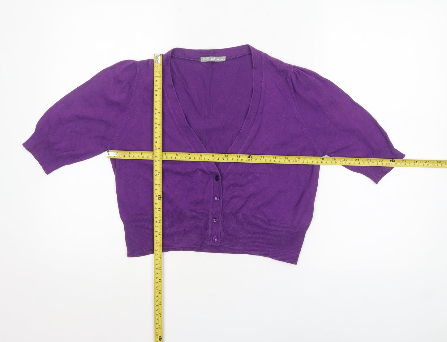 Marks and Spencer Women Purple Size 14 V-Neck Cotton Cardigan