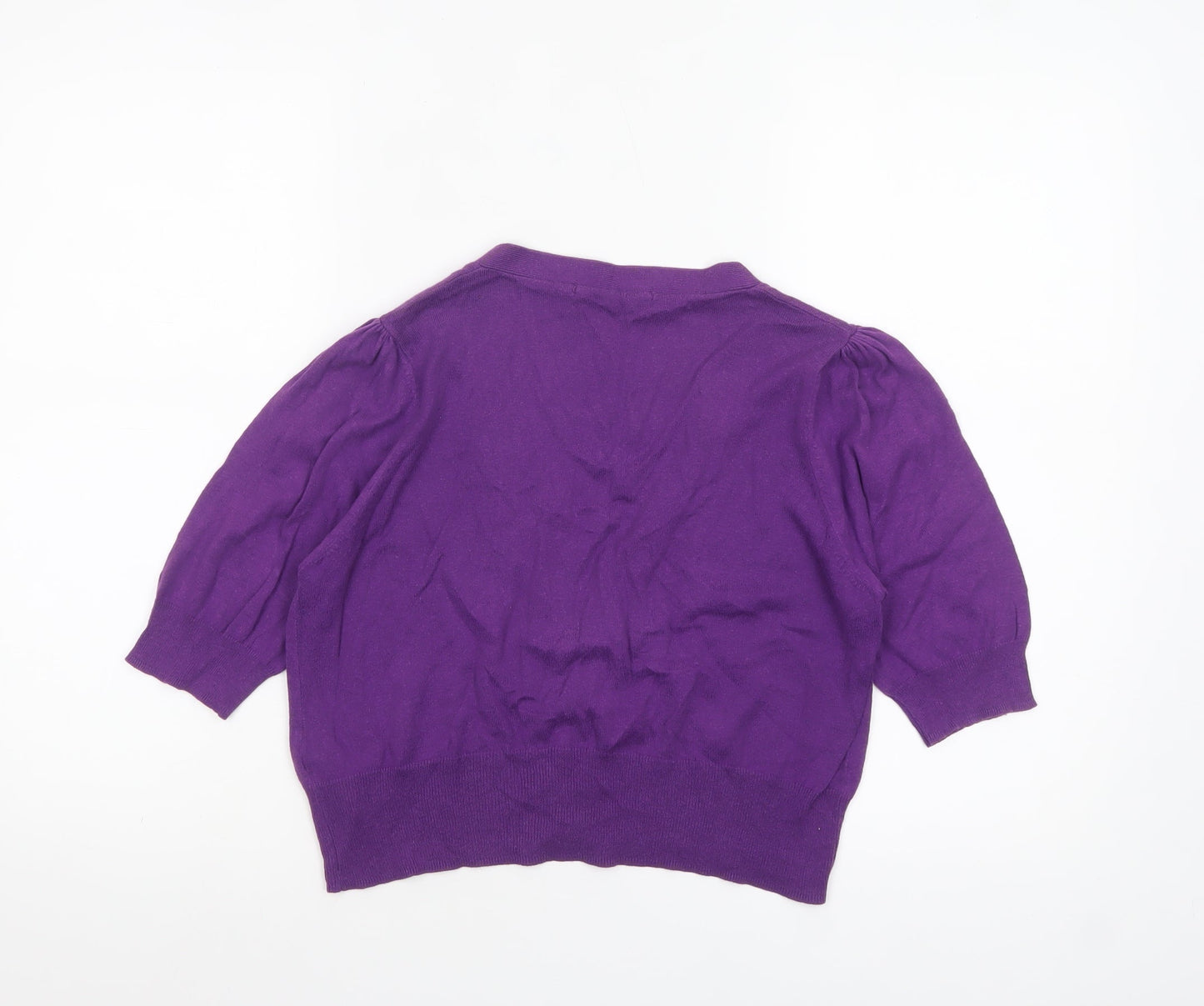 Marks and Spencer Women Purple Size 14 V-Neck Cotton Cardigan