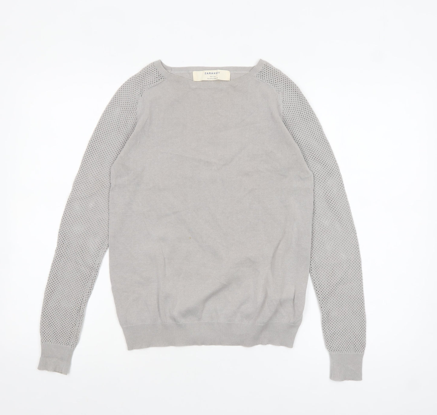 Zara Knit Women's Grey Cotton Crew Neck Long Sleeve Pullover Jumper Size 8