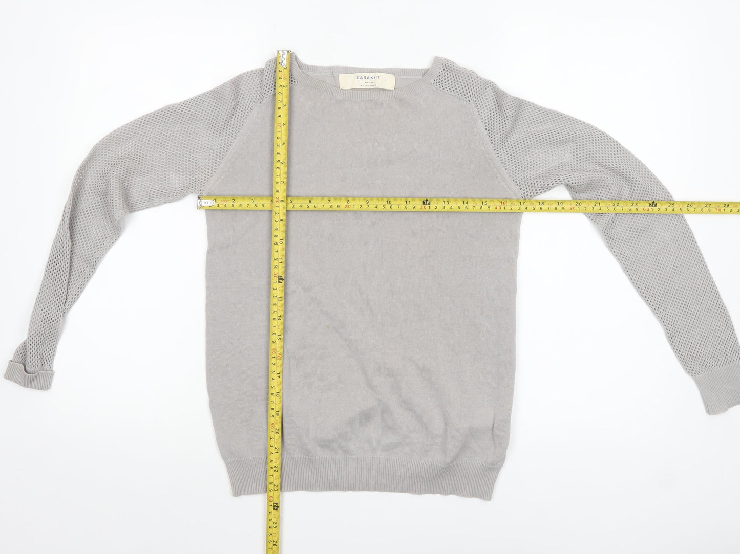 Zara Knit Women's Grey Cotton Crew Neck Long Sleeve Pullover Jumper Size 8