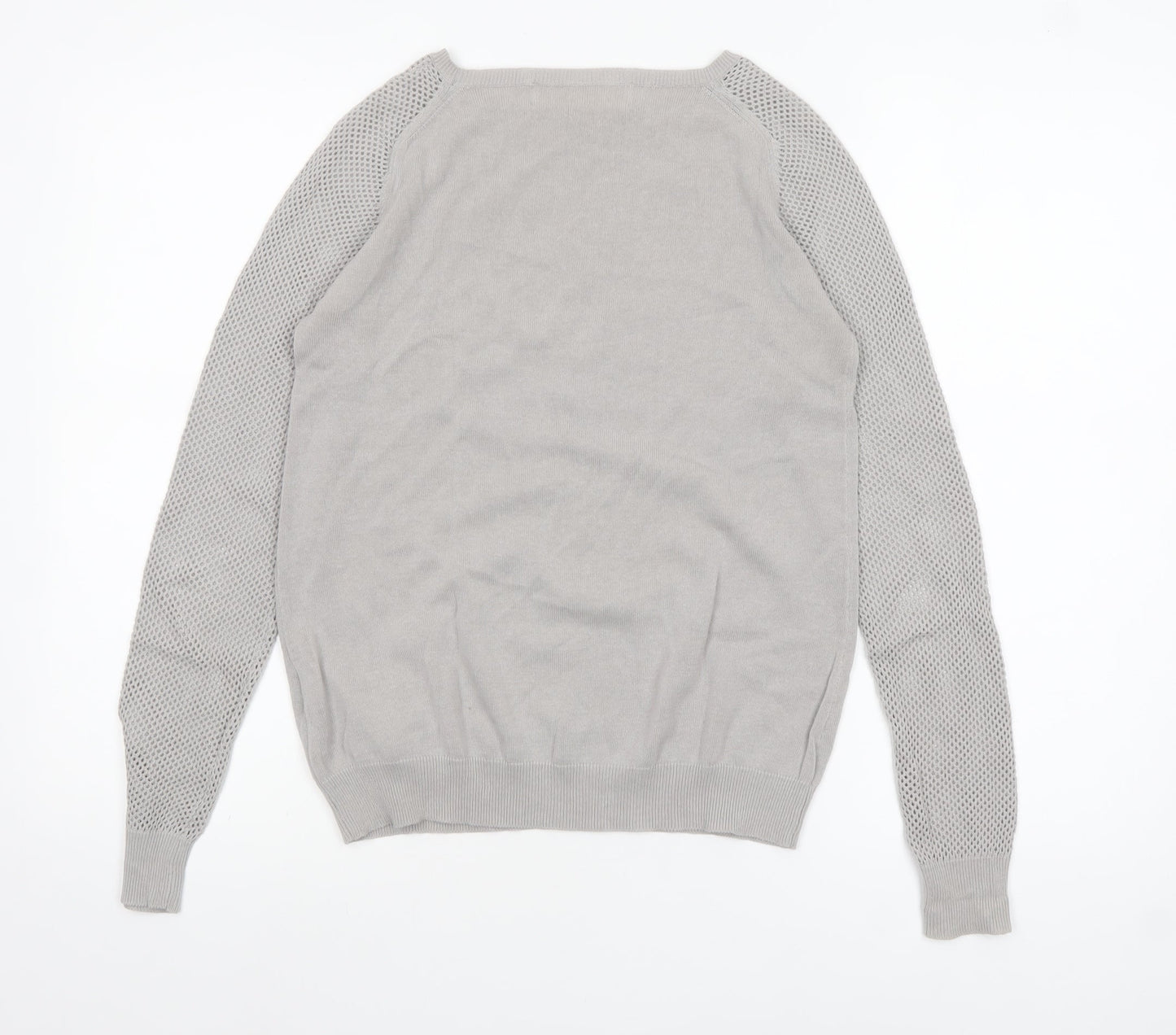 Zara Knit Women's Grey Cotton Crew Neck Long Sleeve Pullover Jumper Size 8