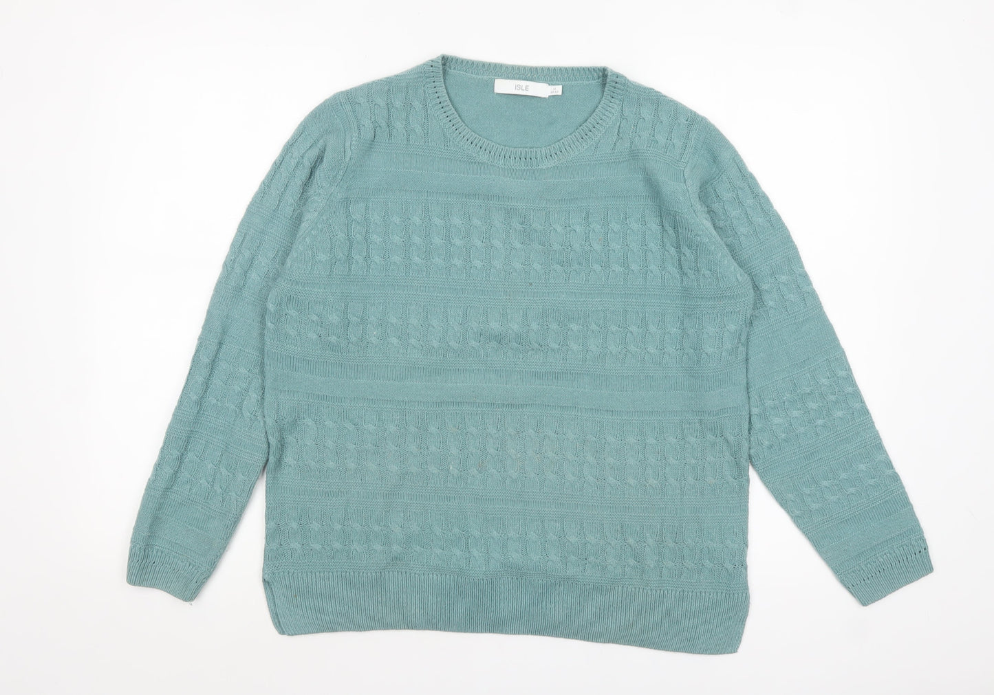 ISLE Womens Green Cable Knit Pullover Jumper Size 14-16