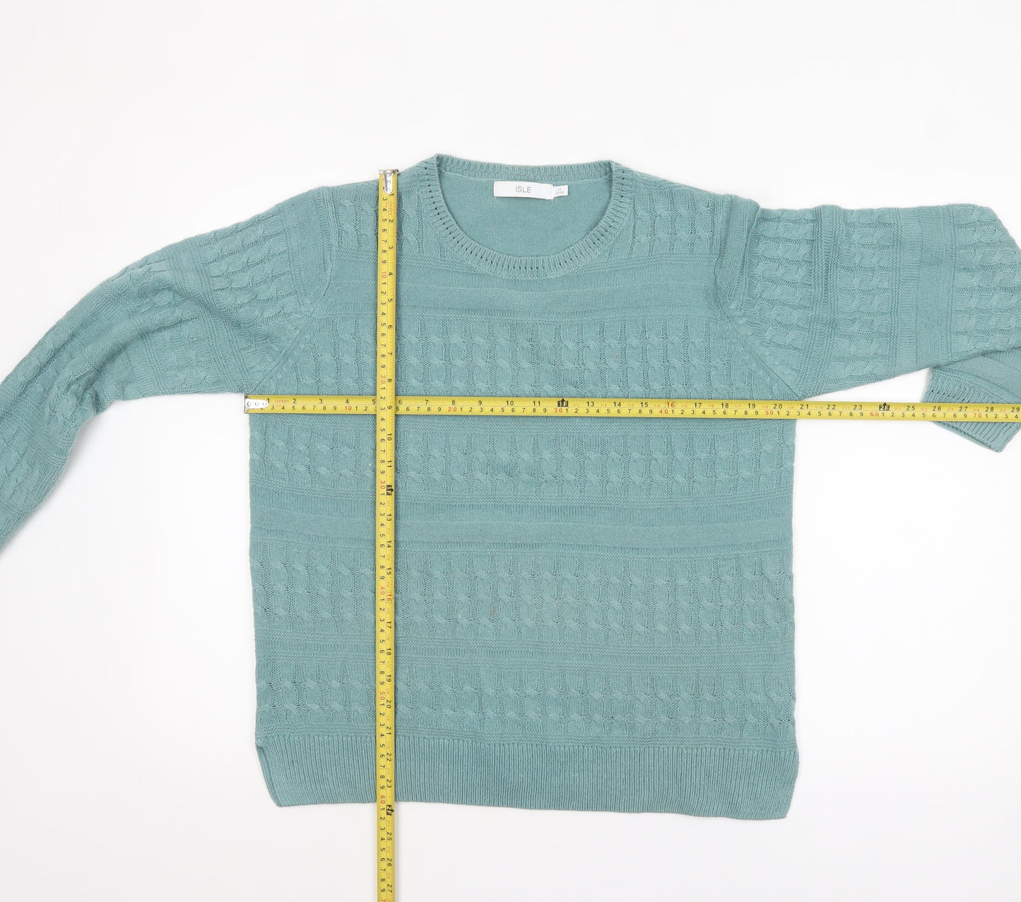 ISLE Womens Green Cable Knit Pullover Jumper Size 14-16