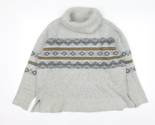 Weird Fish Unisex Grey Fair Isle Roll Neck Knit Jumper Size 10